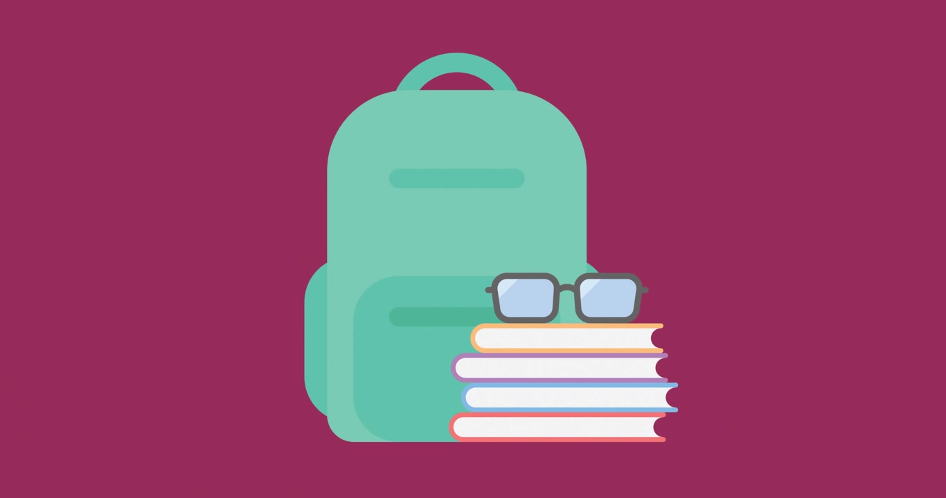 Animation of school items icons over red background