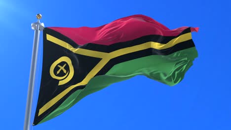 flag of vanuatu waving at wind in slow with blue sky, loop