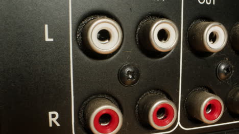 Radio parts of the old amplifier, vintage transistors and chips, hi-fi vintage audio player close up.