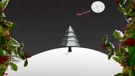 decoración de corona de navidad sobre la nieve que cae sobre el paisaje de invierno contra un fondo gris