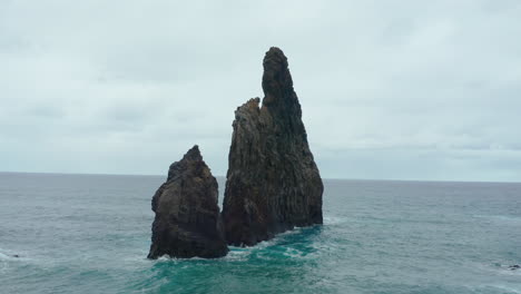 ribeira da janela porto moniz seixal madeira drone shot rocks with sea ocean waves uplifting