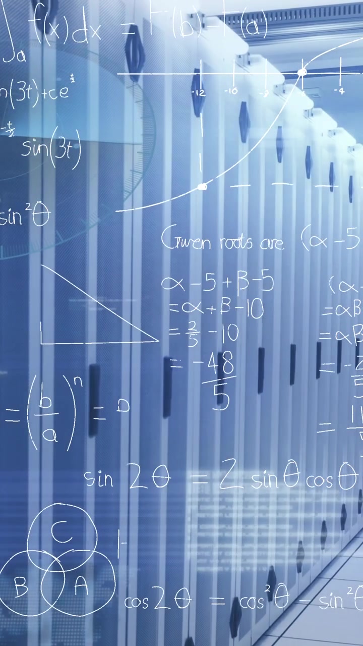 Animation of mathematical equations and data processing over server room
