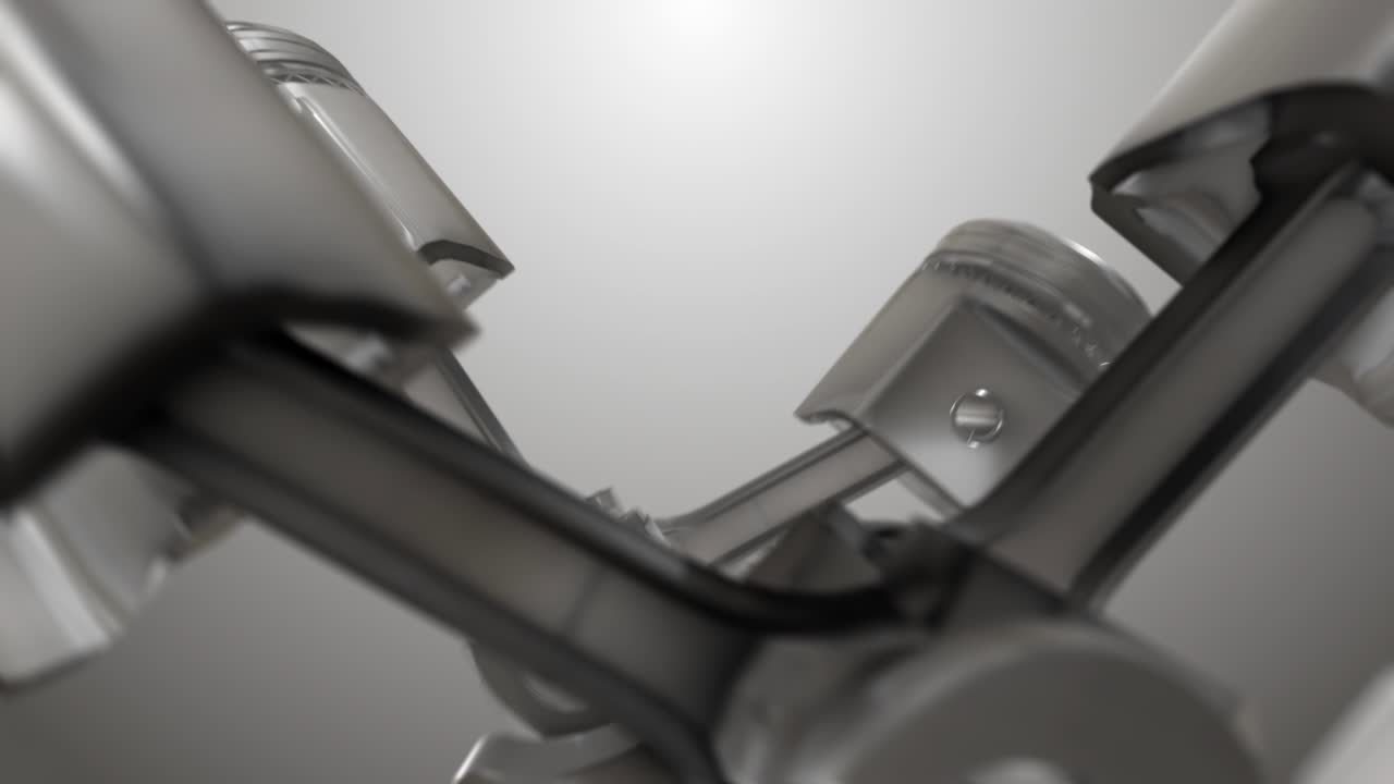 vista de cerca de los pistones del motor y las varillas de conexión