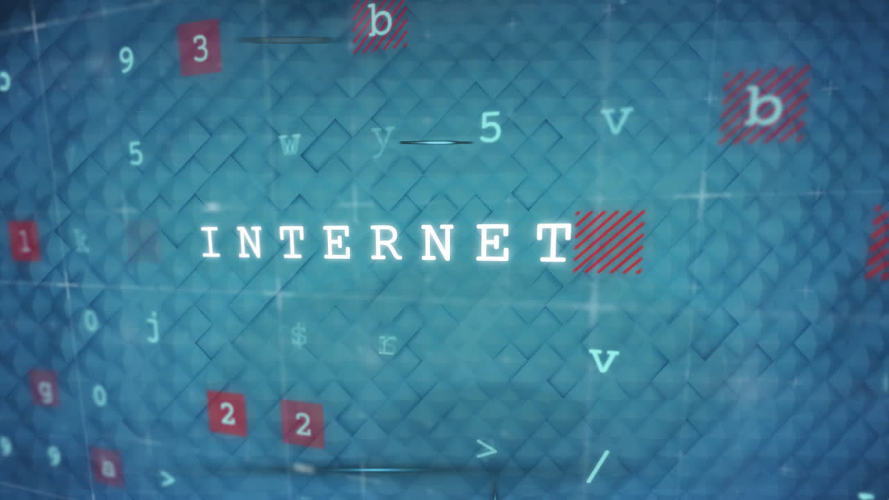 Internet text animation over blue background with red and white letters and numbers