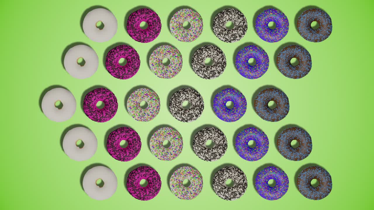 초록색 추상적인 배경에 글래즈와 뿌려진 맛있는 도으로 만든 포인터 화살표