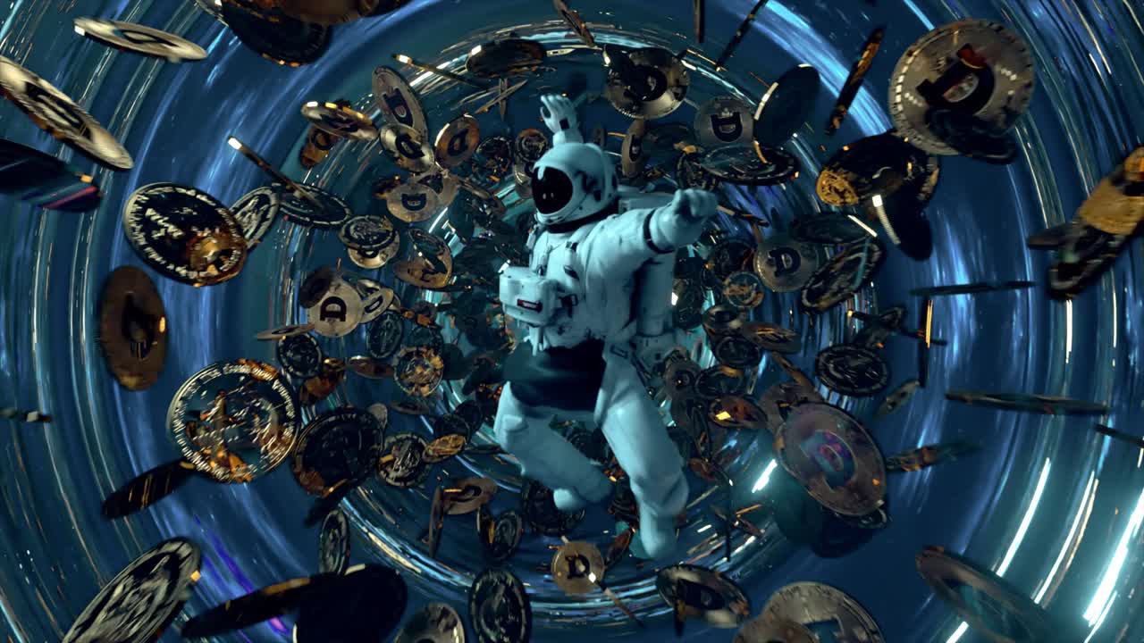 astronauta en un vórtice de criptomonedas