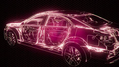 Holographic-animation-of-3D-wireframe-car-model-with-engine