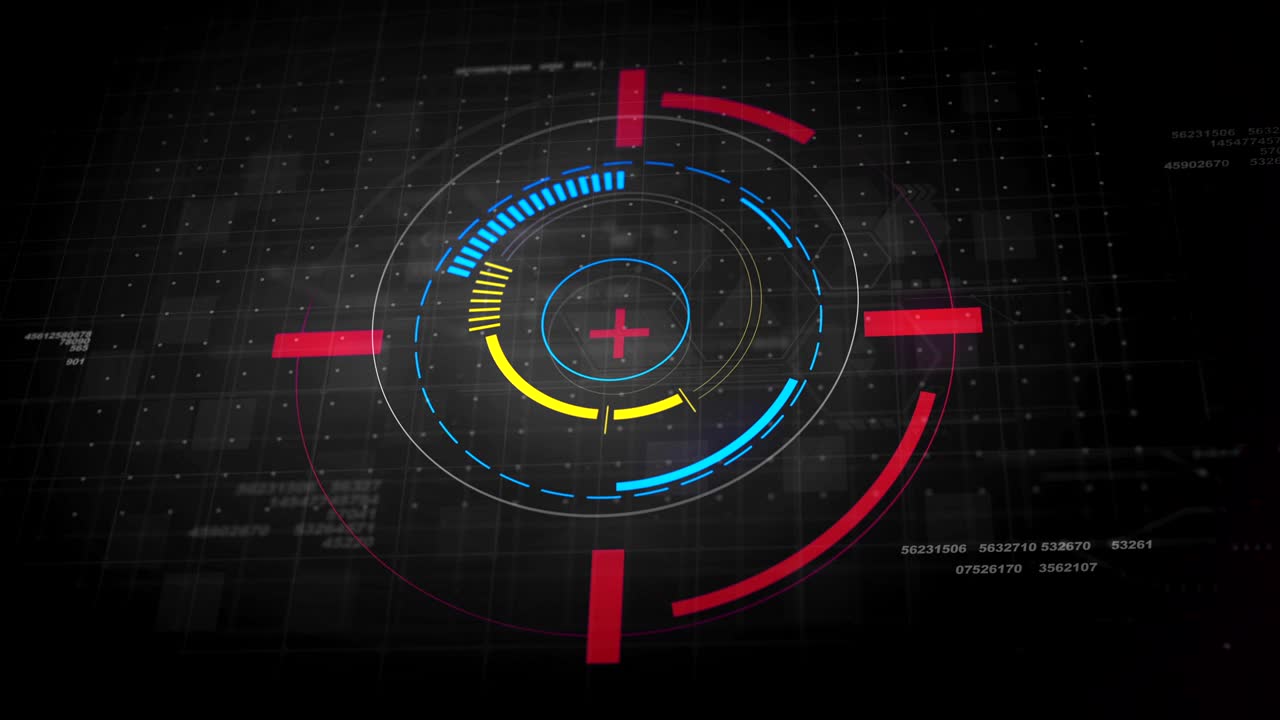 hi-tech futurista hud muestra elementos circulares desaturados de fondo en bucle animación 4k