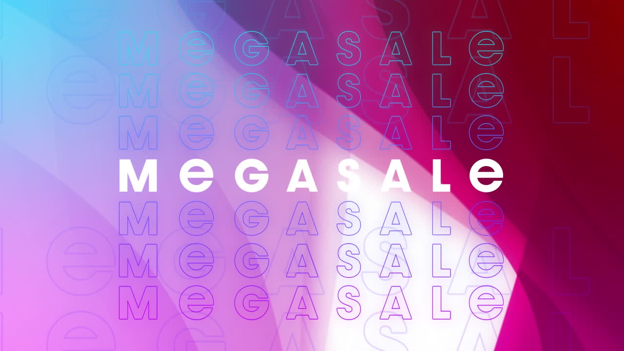 animación del texto de mega venta sobre un fondo colorido en movimiento