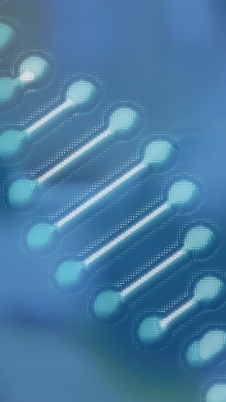 Animation of dna strand spinning and 3d chemical structure in laboratory