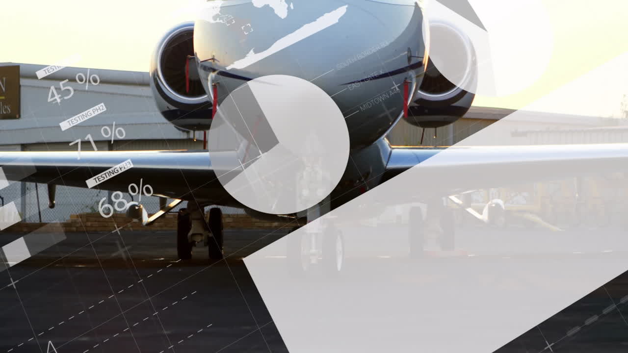 animación del procesamiento de datos y diagramas sobre el plano