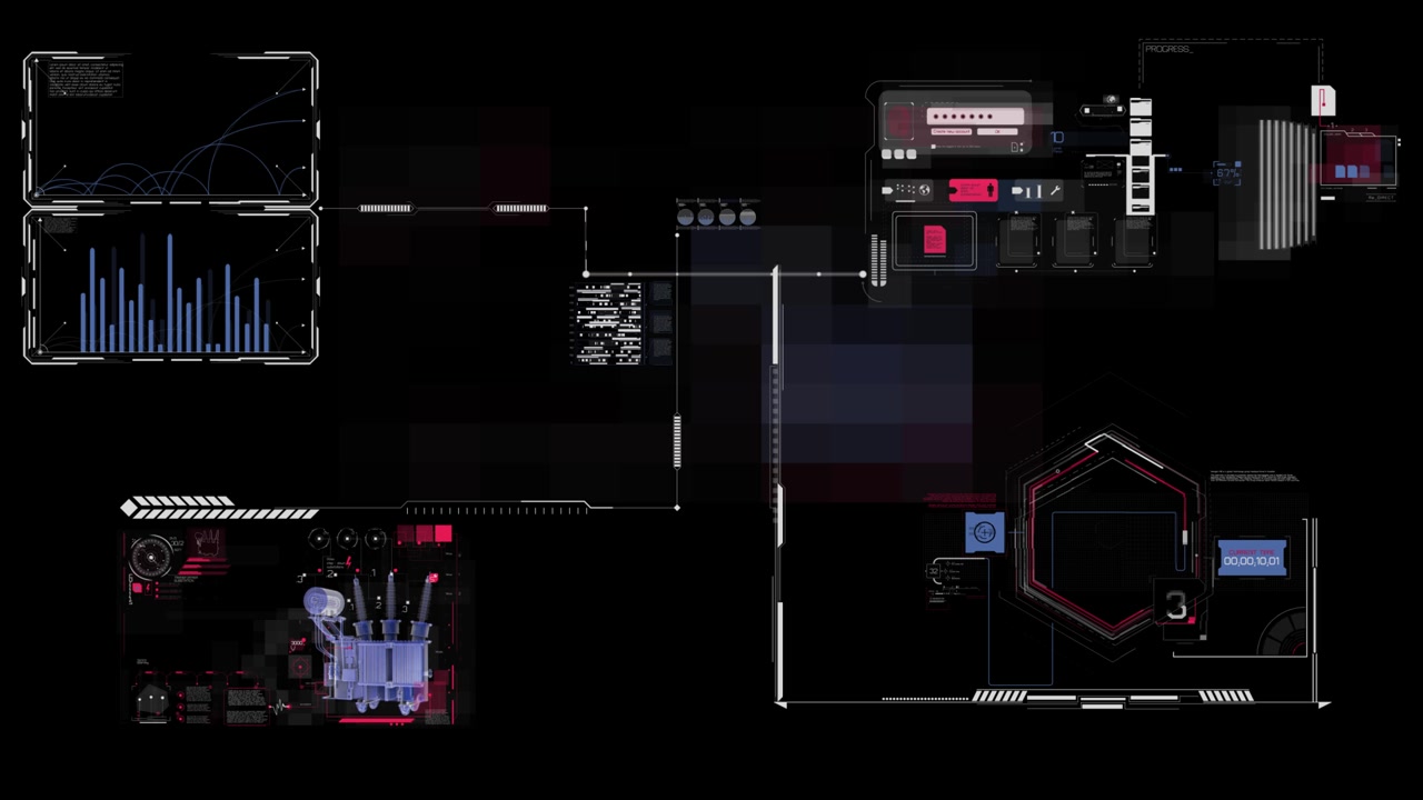 Futuristic HUD Interface with Data Visualization and Animated Elements