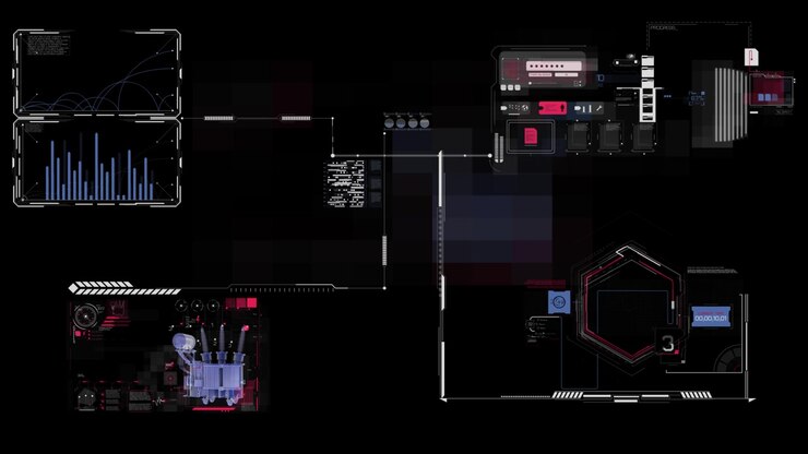 Futuristic HUD Interface with Data Visualization and Animated Elements