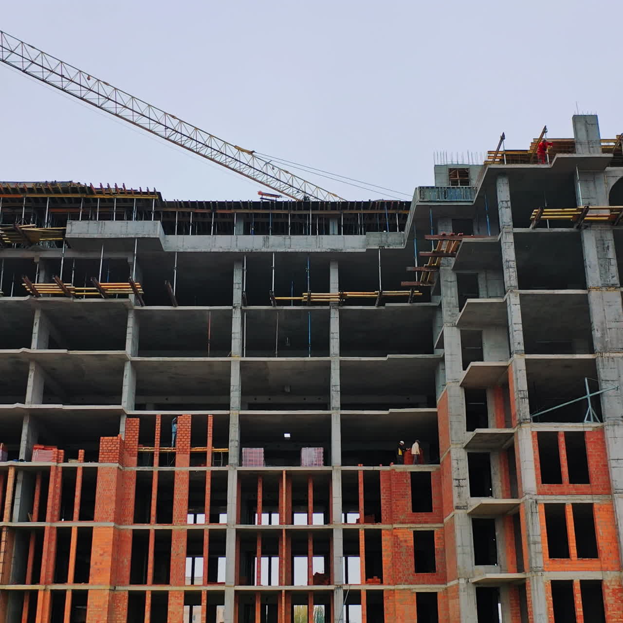 Construction of a residential apartment complex. Aerial view.