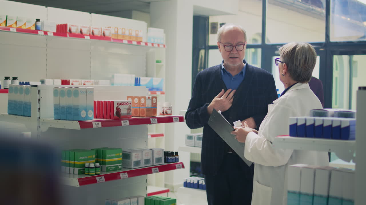 Pharmacist assisting customer in a pharmacy