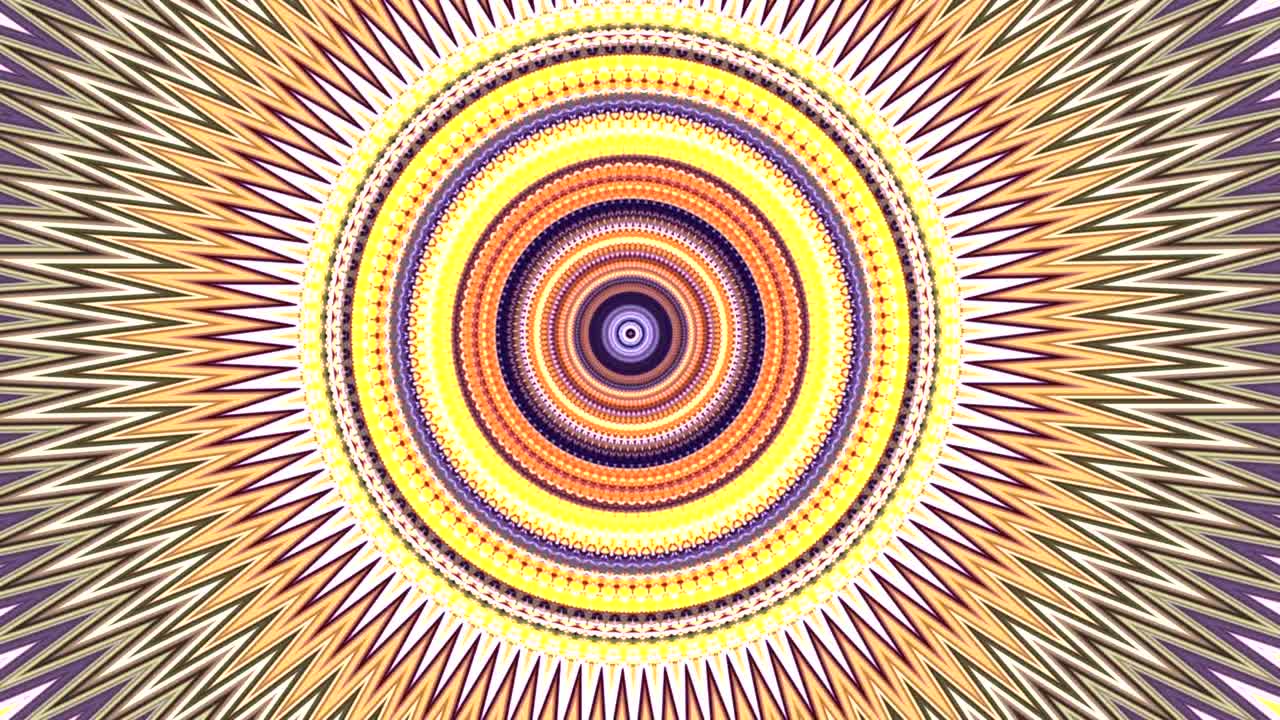 dynamic abstract background with kaleidoscope movements forming zigzag and spiral circles and rotation turns in colors white, yellow, purple, brown, orange, blue,