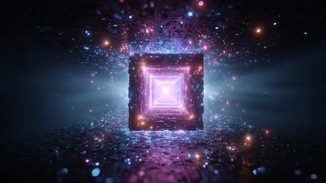 A Dazzling Journey Through a Cosmic Tunnel: Exploring the Depths of a Vibrant Portal Filled with Mesmerizing Lights and Sparkling Particles