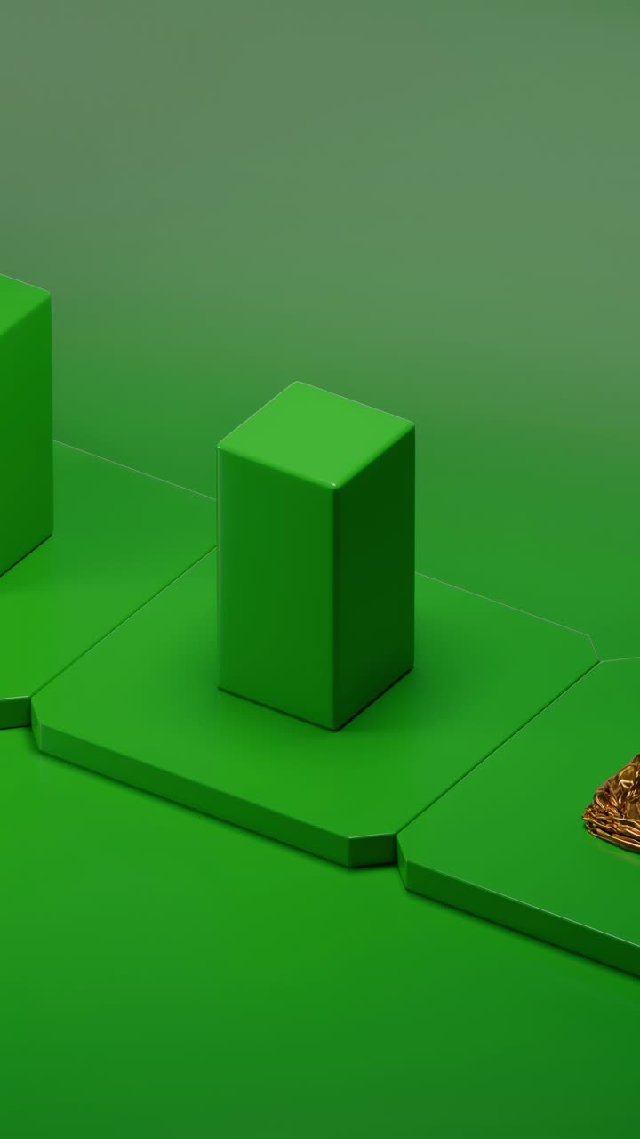 exhibición de oro abstracto en fondo geométrico verde