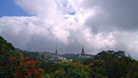 landmark pagoda in doi inthanon national park with cloudy sky at chiang mai, thailand