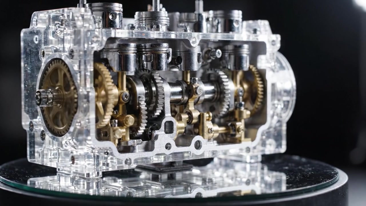 Detailed View of a Precision Engine Component Showcasing Transparent Design, Intricate Gear Mechanisms, and High-Quality Engineering for Automotive Applications