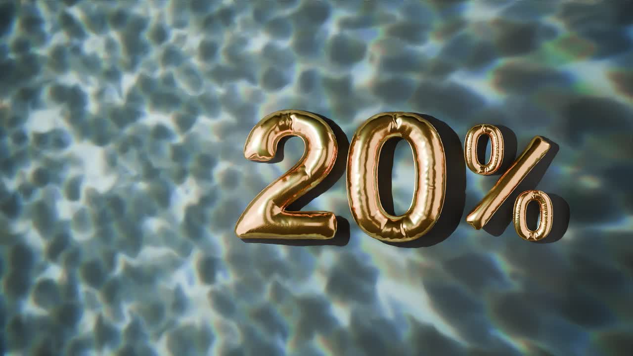 20% dorado flotando por encima de las ondas de agua en fondo negro