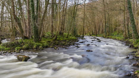 North-York-Moors---River-Esk-in-flood,-motion-Time-Lapse-at-Egton-Bridge