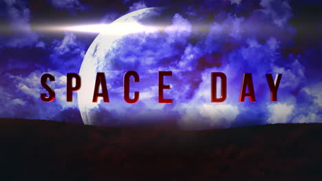 animation closeup space day text with motion planet and magic clouds in space