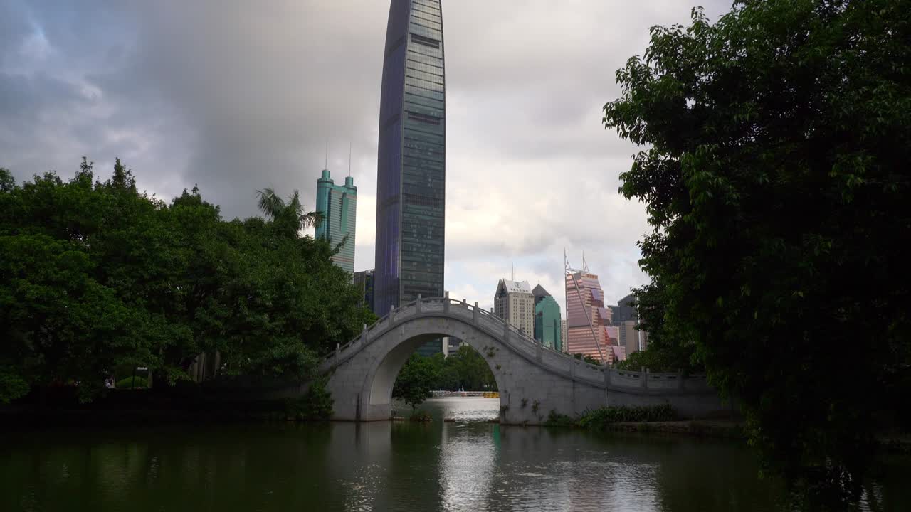선젠 시 공원, 호수, 유명 하늘이, 느린 동영상 파노라마, 4k 중국