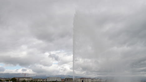 jet d'eau in geneva famous water fountain on the lake on a cloudy day static