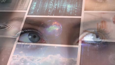 Animation of digital screens over eyes of caucasian woman