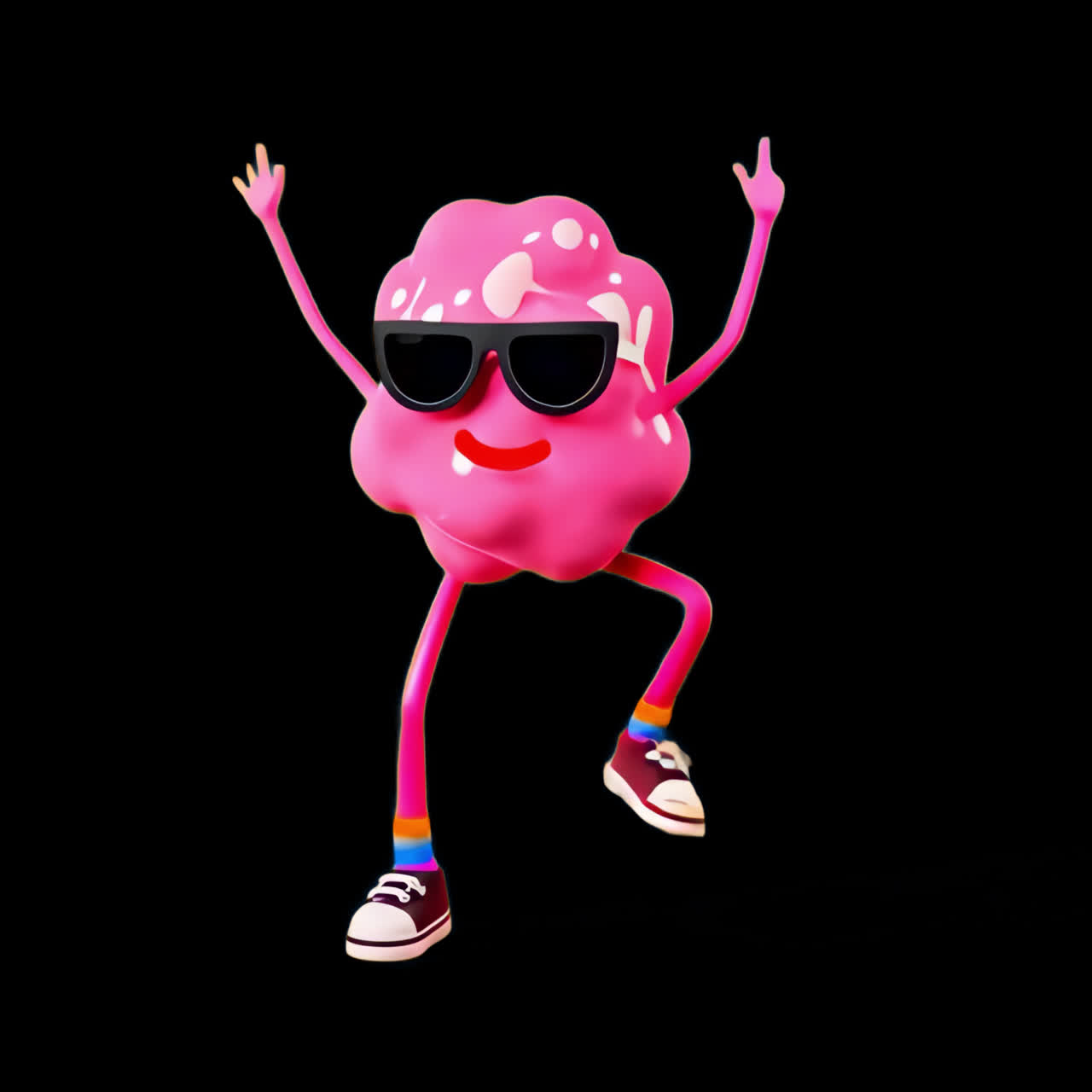Happy and dancing pink character animation isolated asset, transparent 4K video, alpha channel
