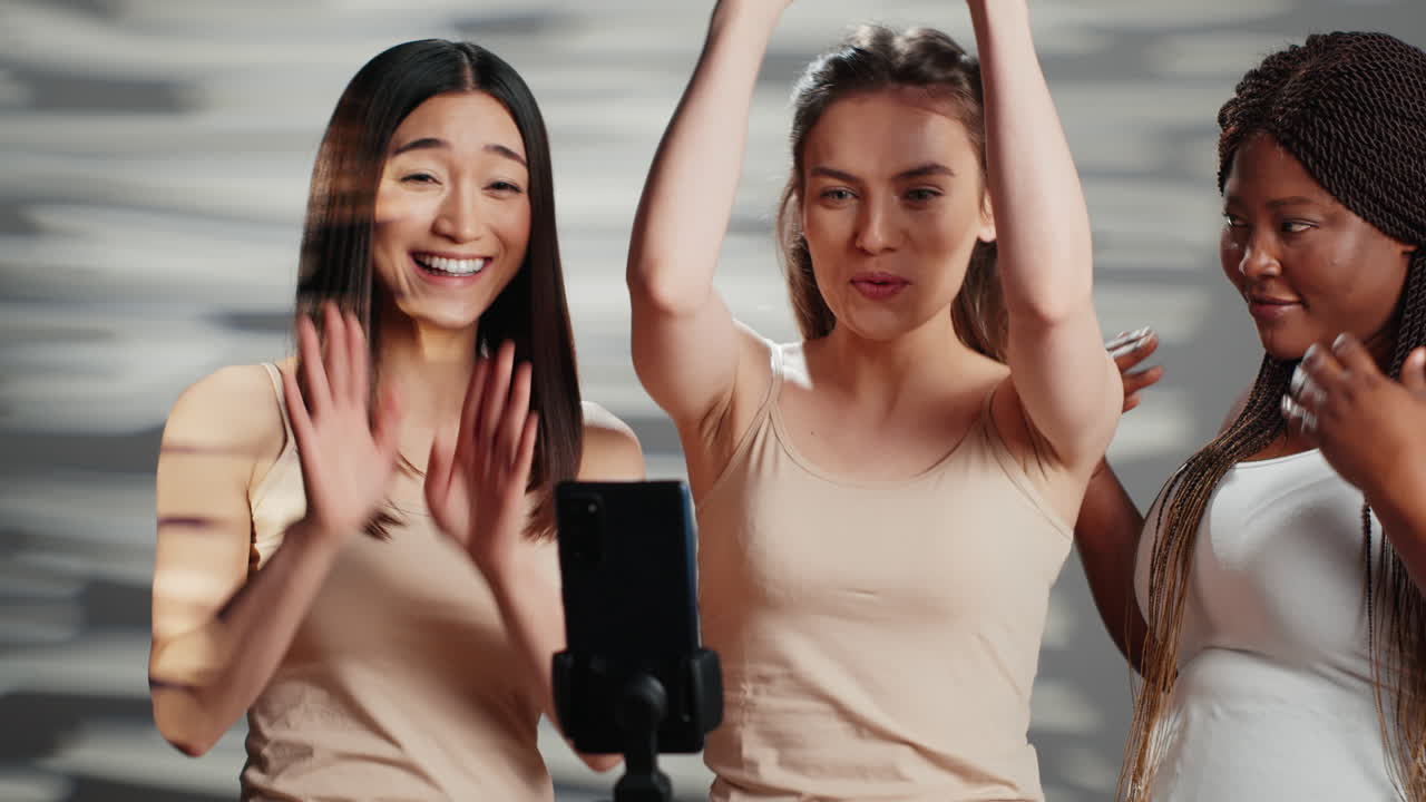 Diverse group of women creating social media content