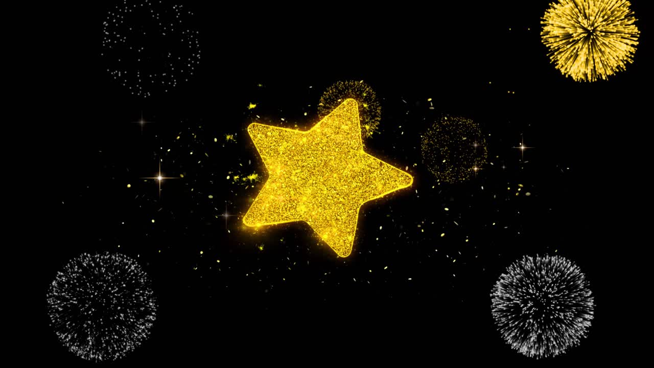 Star icon on glitter golden particles effect firework object shape text design element symbol 4k