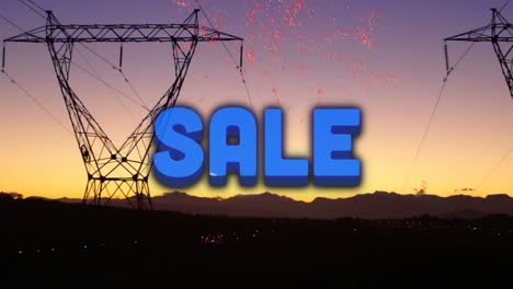 animation of blue sale text on sunset scenery