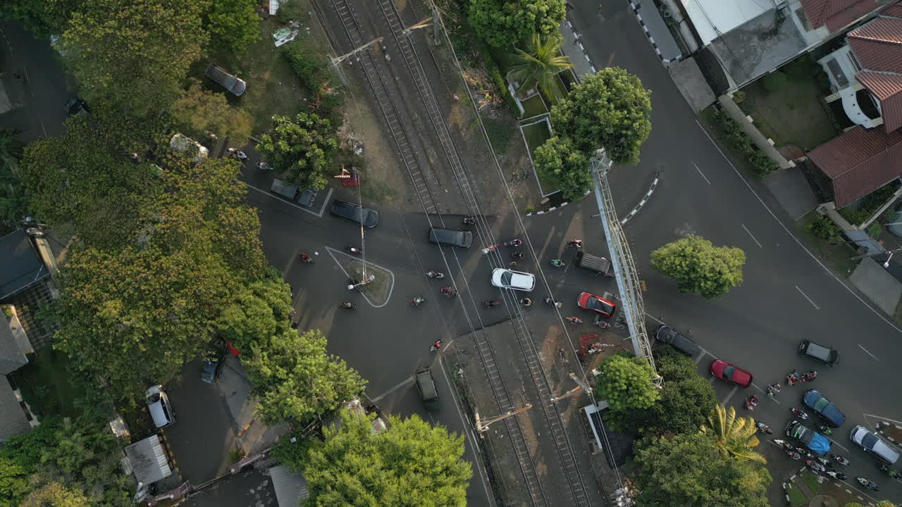Traffic At Level Crossing In Bintaro Neighborhood Jakarta Indonesia Asia 4K 60FPS
