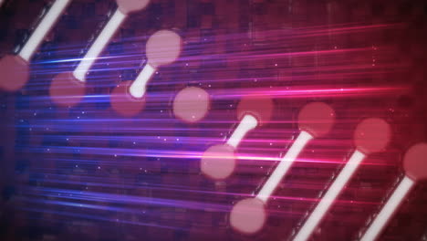 animation of a double helix dna strand rotating over pink to blue light trails in the background.