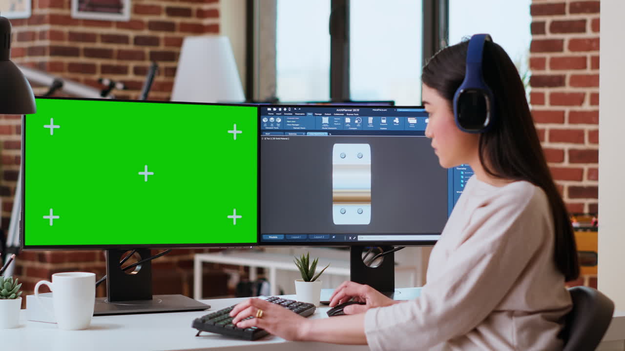 ingeniero industrial trabaja con software cad y maqueta aislada