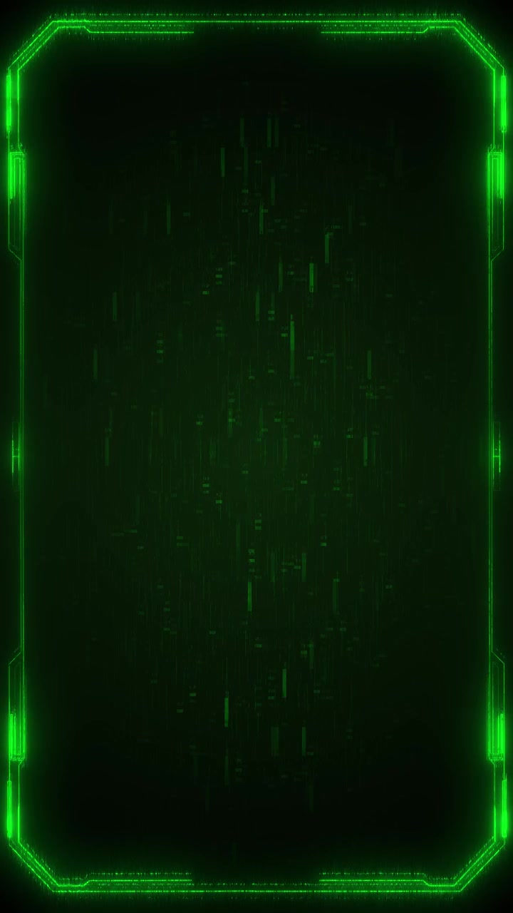 Green cyber glitch border noisy static scanning streaks monitor texture clean center area technology
