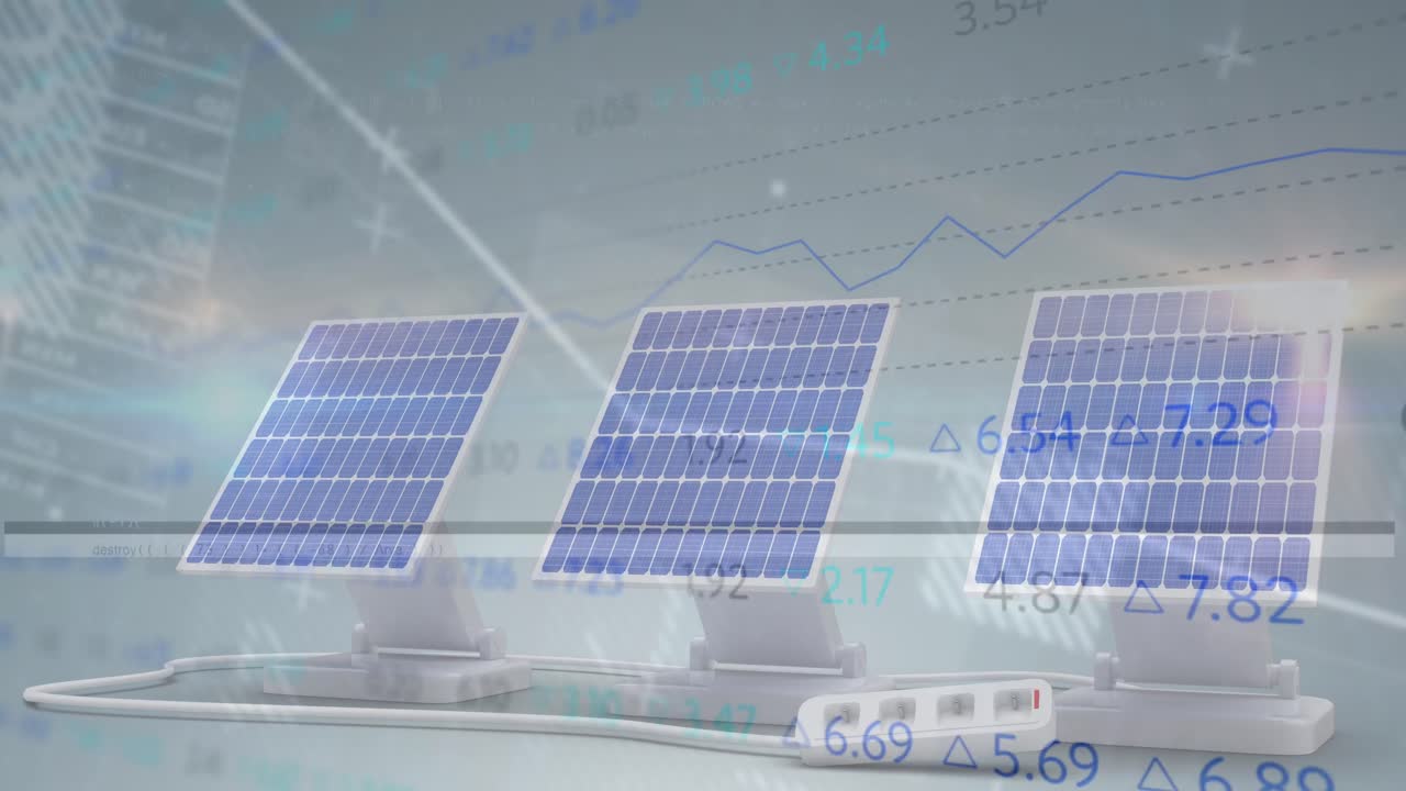 태양 전지 패널에 대한 주식 시장 데이터 처리에 대한 vhs 장애 효과의 애니메이션