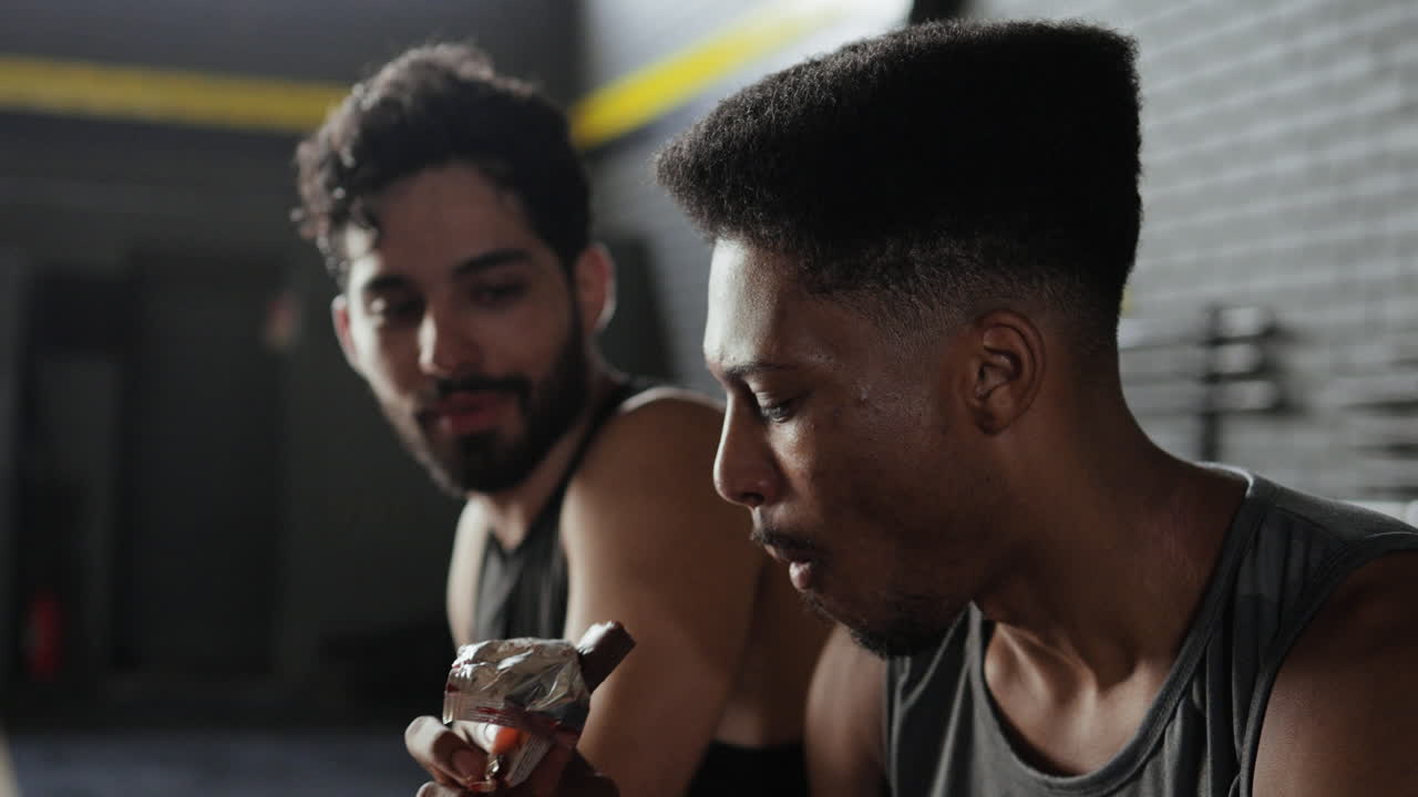 dos hombres hablando en un gimnasio