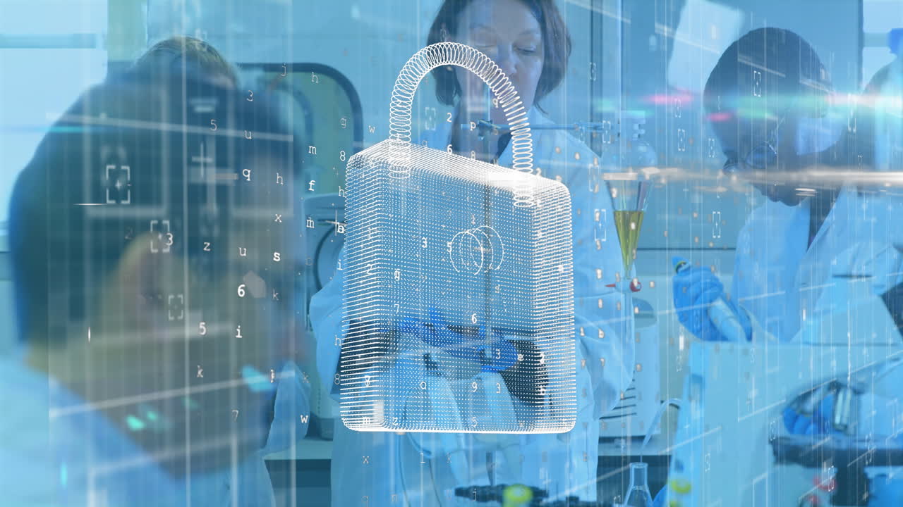 animación del procesamiento de datos sobre diversos médicos masculinos y femeninos hablando