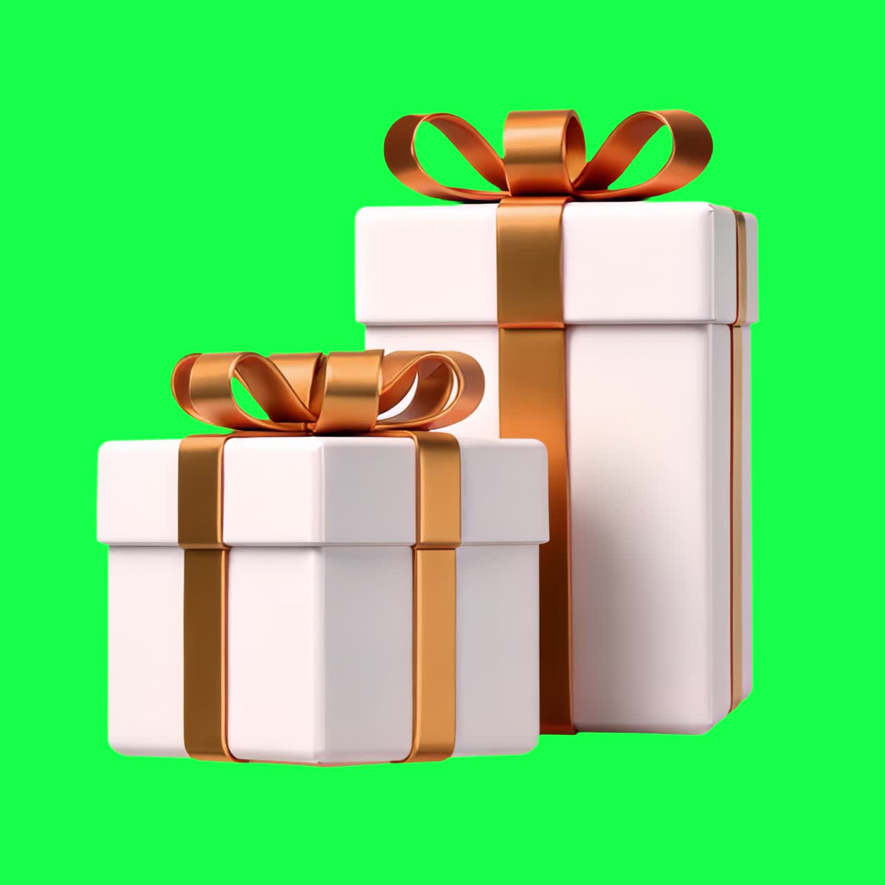 Elegant gift boxes with ribbons animation, transparent 4K video, green screen