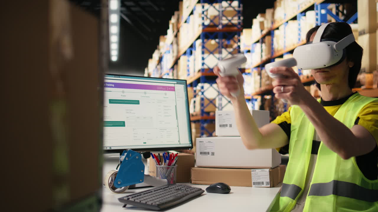 Vertical Video Asian man uses virtual reality headset and tracking software