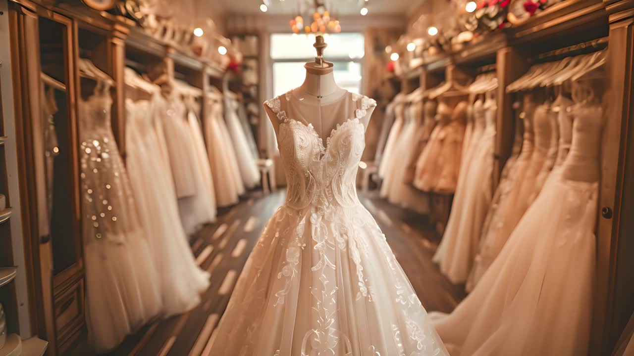 Elegant Wedding Dress on Mannequin in a Bridal Shop