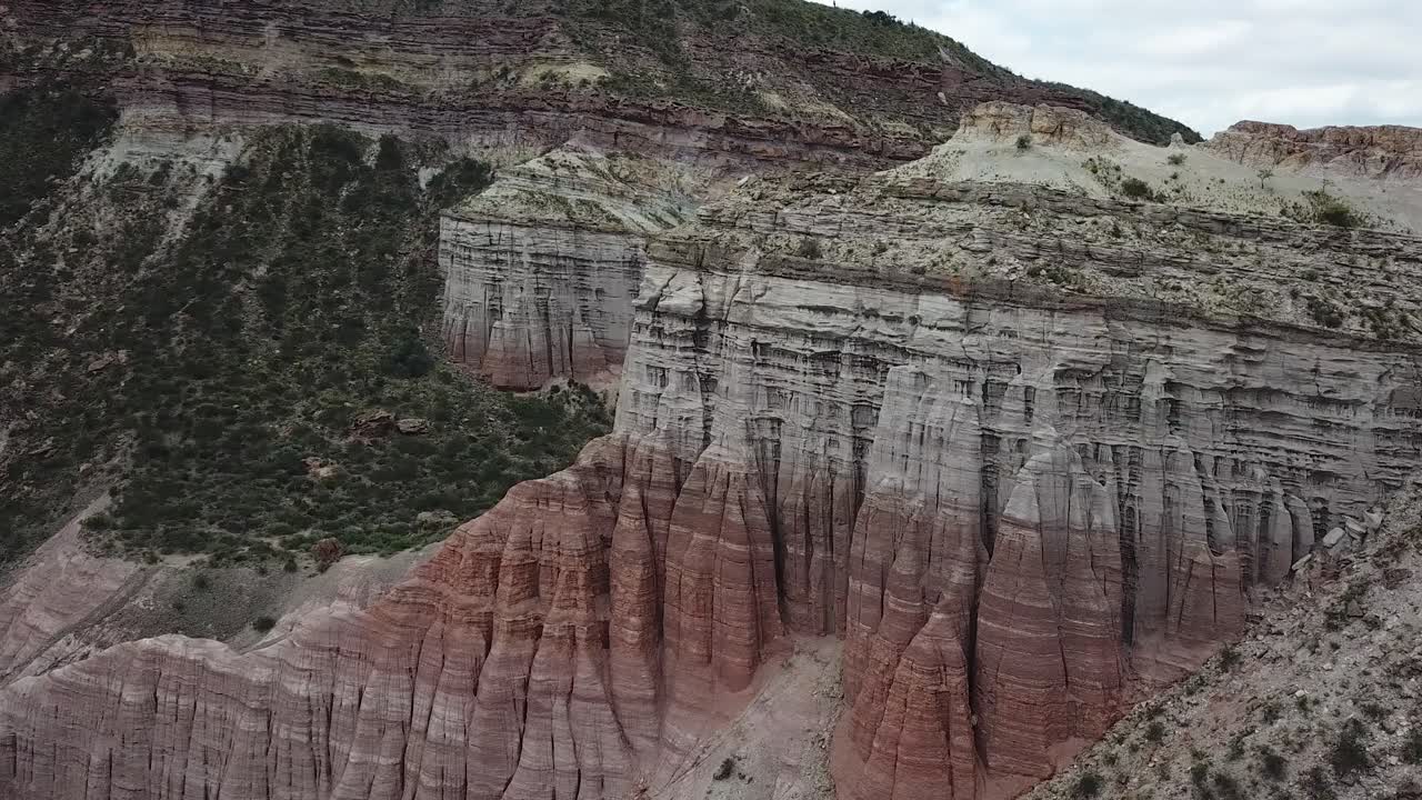 Drone Aerial View of Layered Sandstone Rock Formations in Talampaya National Park,Argentina