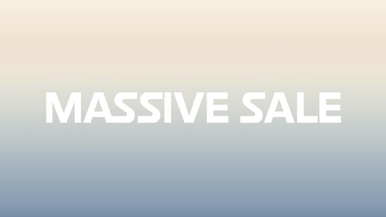 Animation of geometric shapes and massive sale text over gradient background