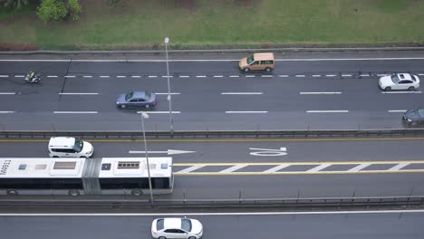 highway traffic aerial view on a rainy day