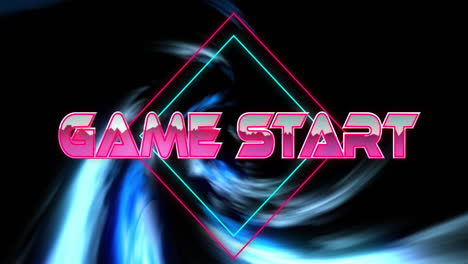 animación del texto de inicio del juego sobre un vórtice colorido sobre fondo negro