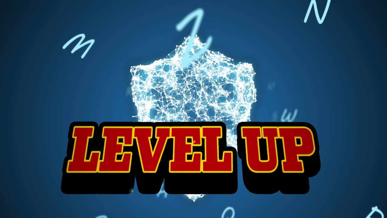 texto de nivel sobre una red de conexiones que forman un candado de seguridad y múltiples alfabetos