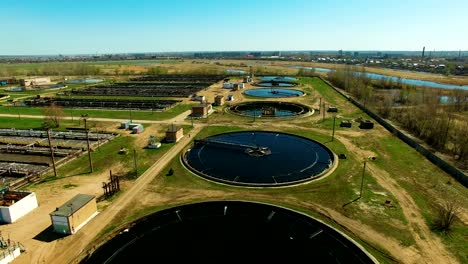 aerial view of wastewater treatment plant.
